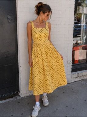 April Cornell Yellow Floral Prairie Dress Cottagecore Fairytale Whimsical Medium